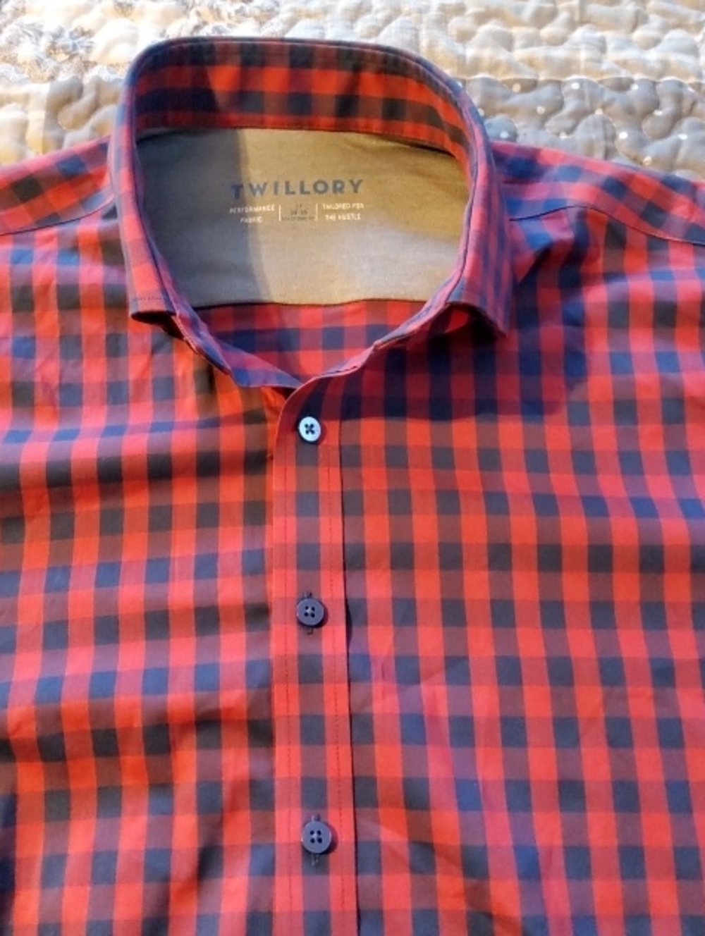 TWILLORY Men’s Red and Navy Check Performance Button-Down Shirt